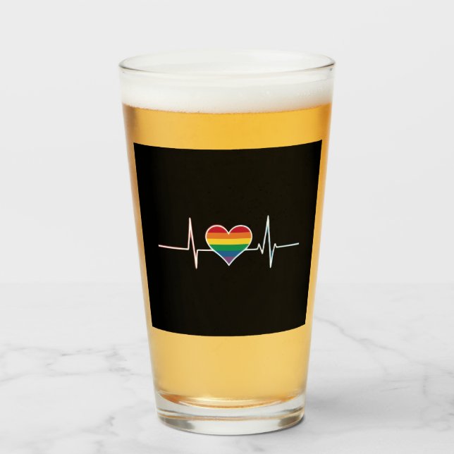 Lovely LGBT Gay Pride Heartbeat Lesbian Gays Love Glass (Front Filled)