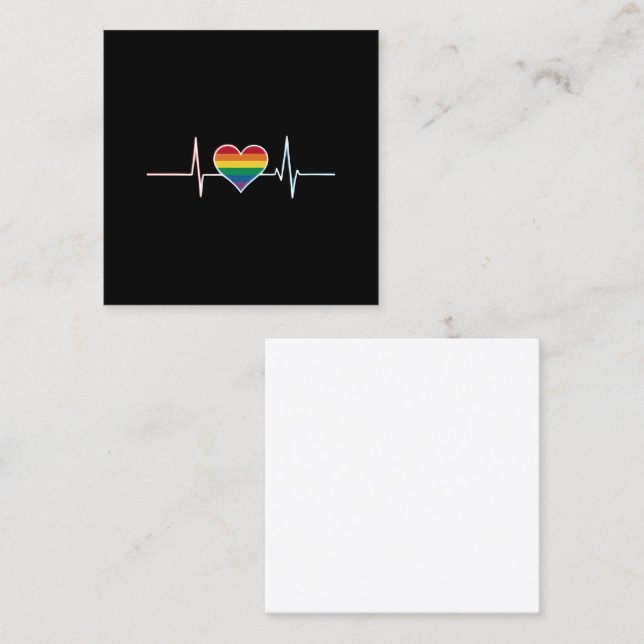 Lovely LGBT Gay Pride Heartbeat Lesbian Gays Love Square Business Card (Front/Back)