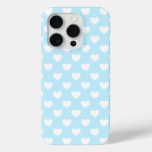 Lovely Light Blue Colour With Hearts iPhone 15 Pro Case