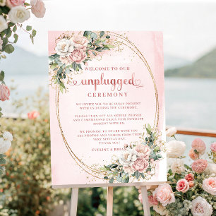 Lovely Light Pink Rose Gold Floral Unplugged Cerem Poster