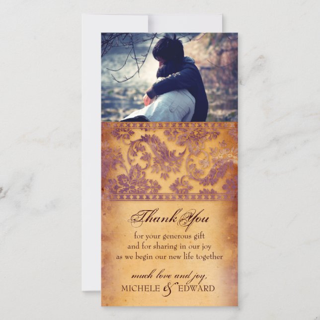 Lovely Lilac Grunge Thank You Photo Card (Front)