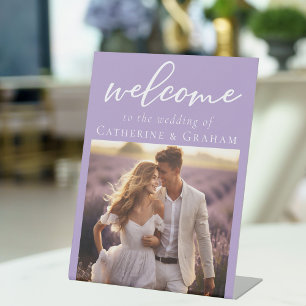 Lovely Lilac Purple Couple Photo Wedding Welcome Pedestal Sign