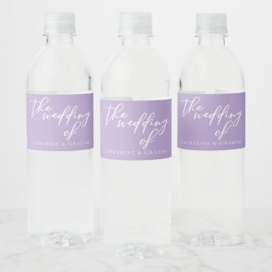 Lovely Lilac Purple White Personalised Wedding Water Bottle Label