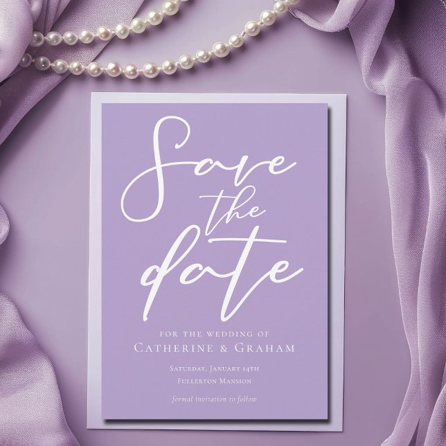 Lovely Lilac Purple White Typography Save The Date (Creator Uploaded)