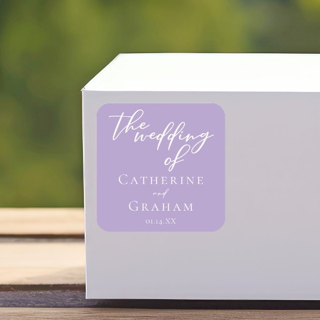 Lovely Lilac Purple White Typography Wedding Square Sticker (Creator Uploaded)