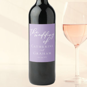 Lovely Lilac Purple White Typography Wedding Wine Label