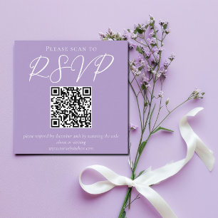 Lovely Lilac Purple White Wedding QR Code RSVP Enclosure Card