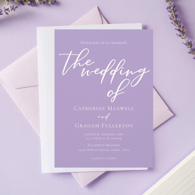 Lovely Lilac White Script Afternoon Wedding Invitation (Creator Uploaded)