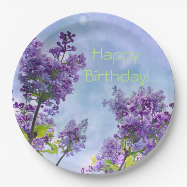 Lovely Lilacs Happy Birthday Paper Plate (Front)
