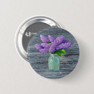 Lovely Lilacs In Rustic Mason Jar 6 Cm Round Badge