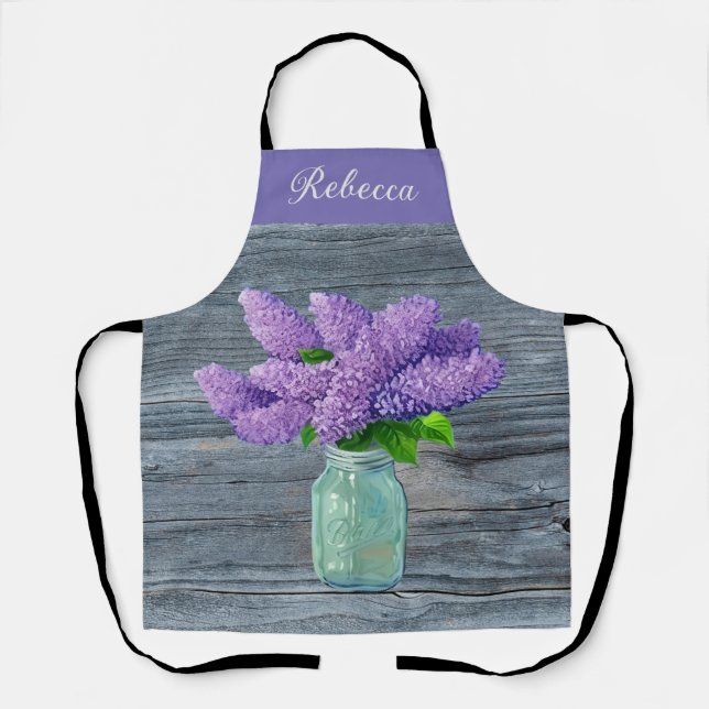 Lovely Lilacs  In Rustic Mason Jar Apron (Front)