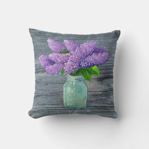 Lovely Lilacs  In Rustic Mason Jar Cushion