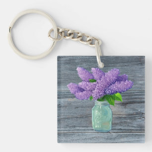 Lovely Lilacs  In Rustic Mason Jar Key Ring