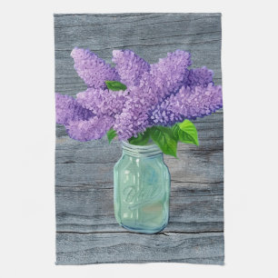 Lovely Lilacs  In Rustic Mason Jar Tea Towel