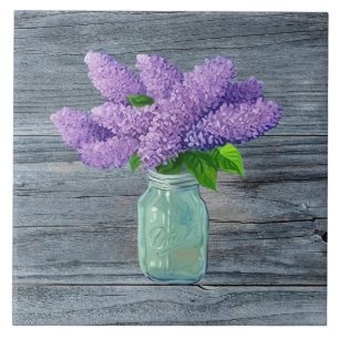 Lovely Lilacs In Rustic Mason Jar Tile