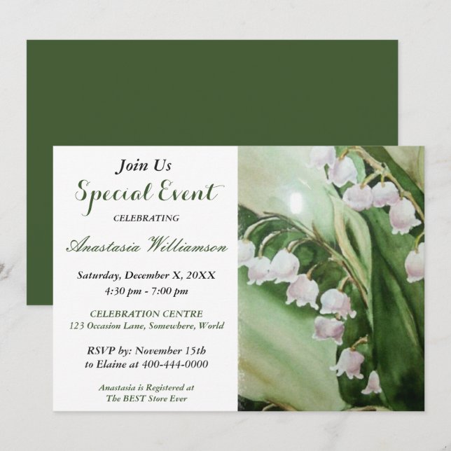 LOVELY LILY OF THE VALLEY PARTY EVENT INVITE (Front/Back)