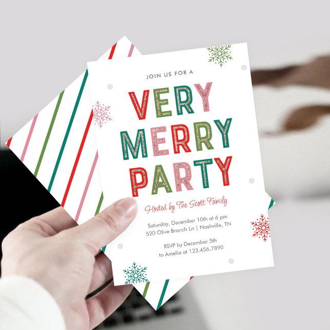 Lovely Lines Very Merry Party Holiday Invitation (Creator Uploaded)