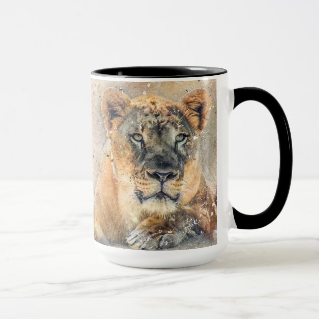 Lovely Lioness Photography Modern Watercolor Mug (Right)