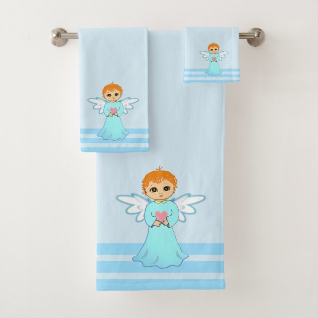 Lovely Little Angel & Turquoise Stripes Bath Towel Set (Insitu)