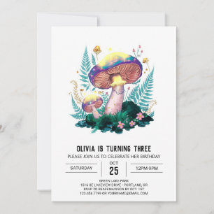Lovely Little Digital Mushroom Birthday Invitation
