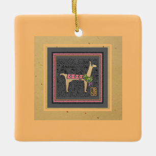 Lovely Llama Christmas Flat Tile Ceramic Ornament