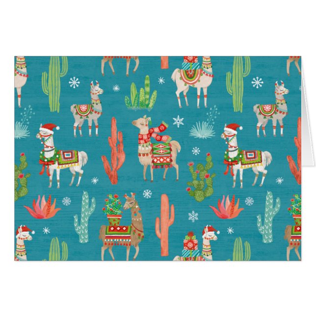 Lovely Llamas Christmas Teal Pattern (Front Horizontal)