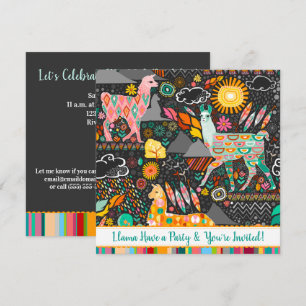 Lovely Llamas Colourful Festive Party Invitation