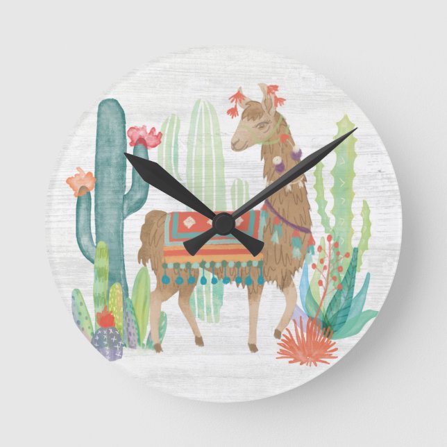 Lovely Llamas III Round Clock (Front)