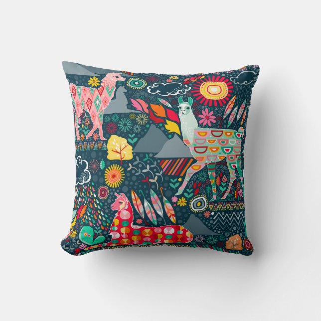 Lovely Llamas on Blue - Throw Pillow (Front)