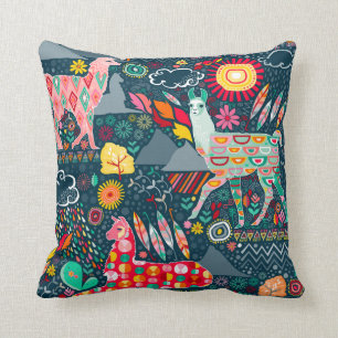 Lovely Llamas on Blue - Throw Pillow