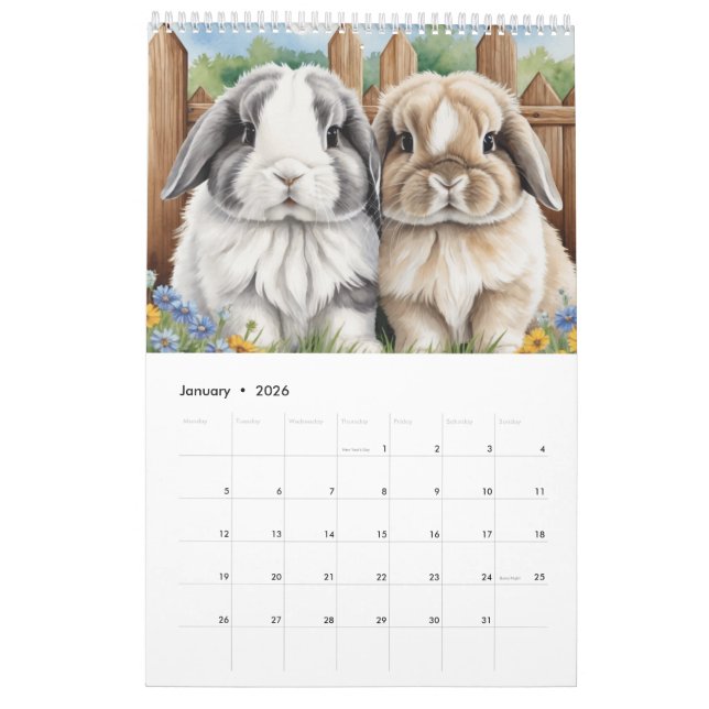 Lovely Lop Bunny Rabbits Calendar (Jan 2026)