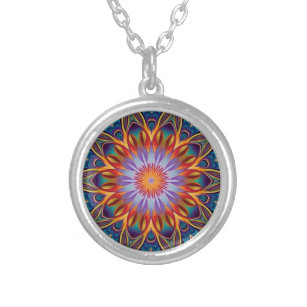 Lovely Lotus Mandala    Silver Plated Necklace