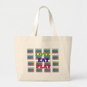 Lovely Love Eat Play Hakuna Matata Kenya shield gi Large Tote Bag