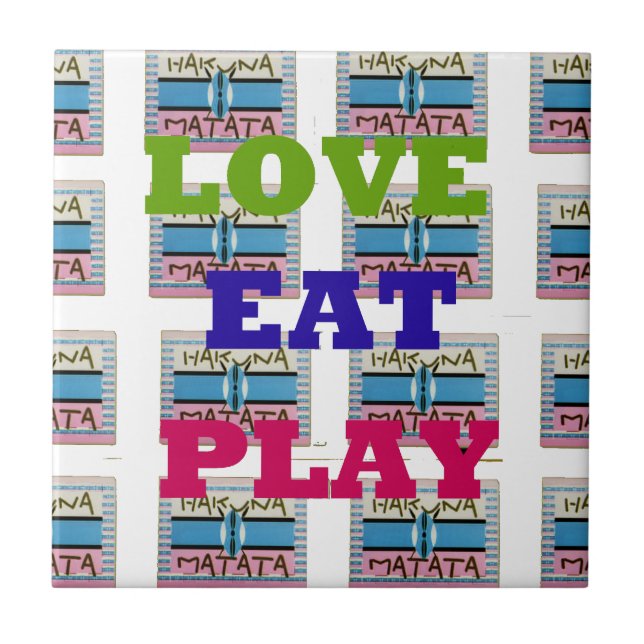 Lovely Love Eat Play Hakuna Matata Kenya shield gi Tile (Front)