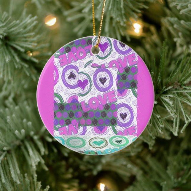 Lovely Love Heart Motif Art Print Ceramic Tree Decoration (Tree)