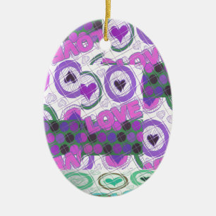 Lovely Love Heart Motif Art Print Ceramic Tree Decoration