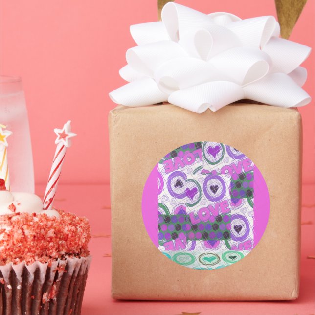 Lovely Love Heart Motif Art Print Classic Round Sticker (Party)