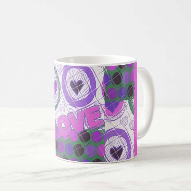 Lovely Love Heart Motif Art Print Coffee Mug (Front Right)