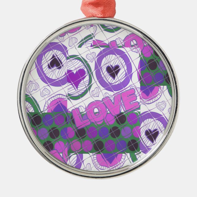 Lovely Love Heart Motif Art Print Metal Tree Decoration (Front)