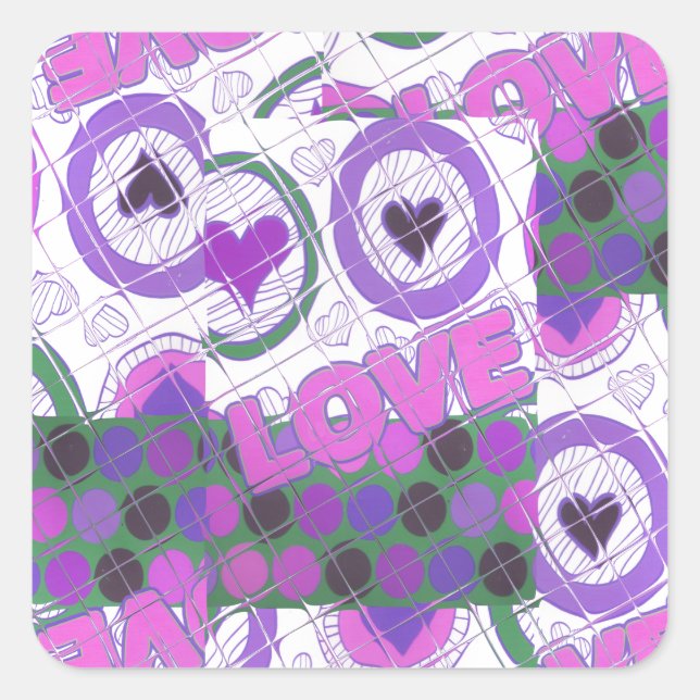 Lovely Love Heart Motif Art Print Square Sticker (Front)