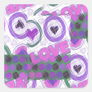 Lovely Love Heart Motif Art Print Square Sticker