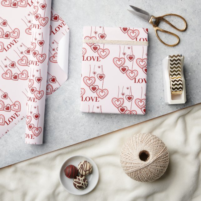 Lovely Love Red Hearts Valentine's Day  Wrapping Paper (Crafts)