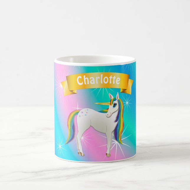 Lovely magical unicorn with rainbow mane coffee mug (Center)