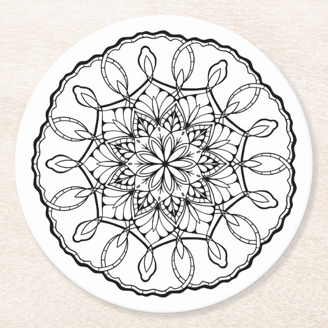 Lovely Mandala Adult Colouring Coaster (Front)