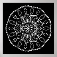 Lovely Mandala Black Background Colouring Poster