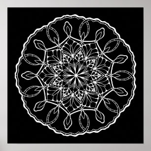 Lovely Mandala Black Background Colouring Poster