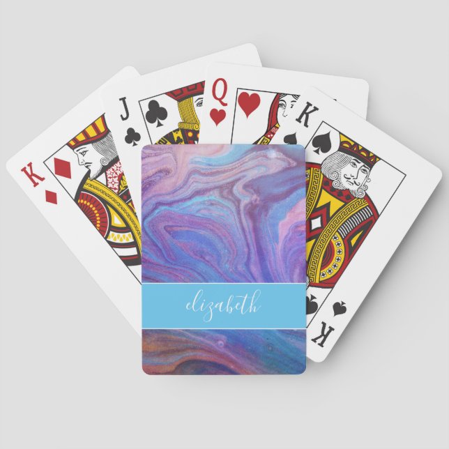 Lovely Marbled Pattern with Name Playing Cards (Back)