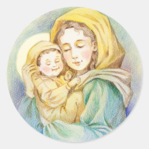 Lovely Mary and Baby Jesus Classic Round Sticker