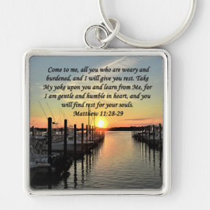 LOVELY MATTHEW 11:28 SUNSET OVER THE LAKE PHOTO KEY RING
