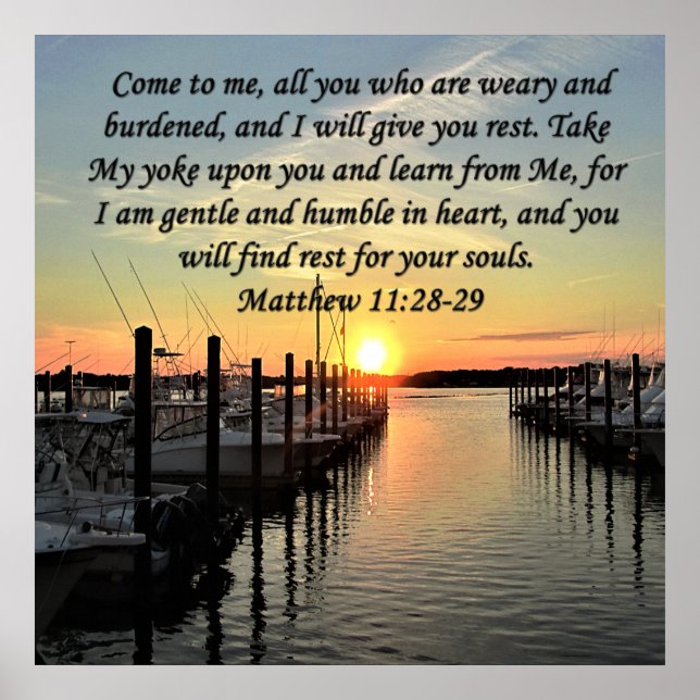 LOVELY MATTHEW 11:28 SUNSET OVER THE LAKE PHOTO POSTER (Front)